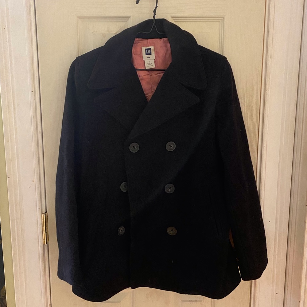 Size small, wool Gap coat with pink satin lining